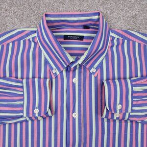 Burberry London Shirt Adult Large Pink/Purple/Green Striped Long Sleeve Button